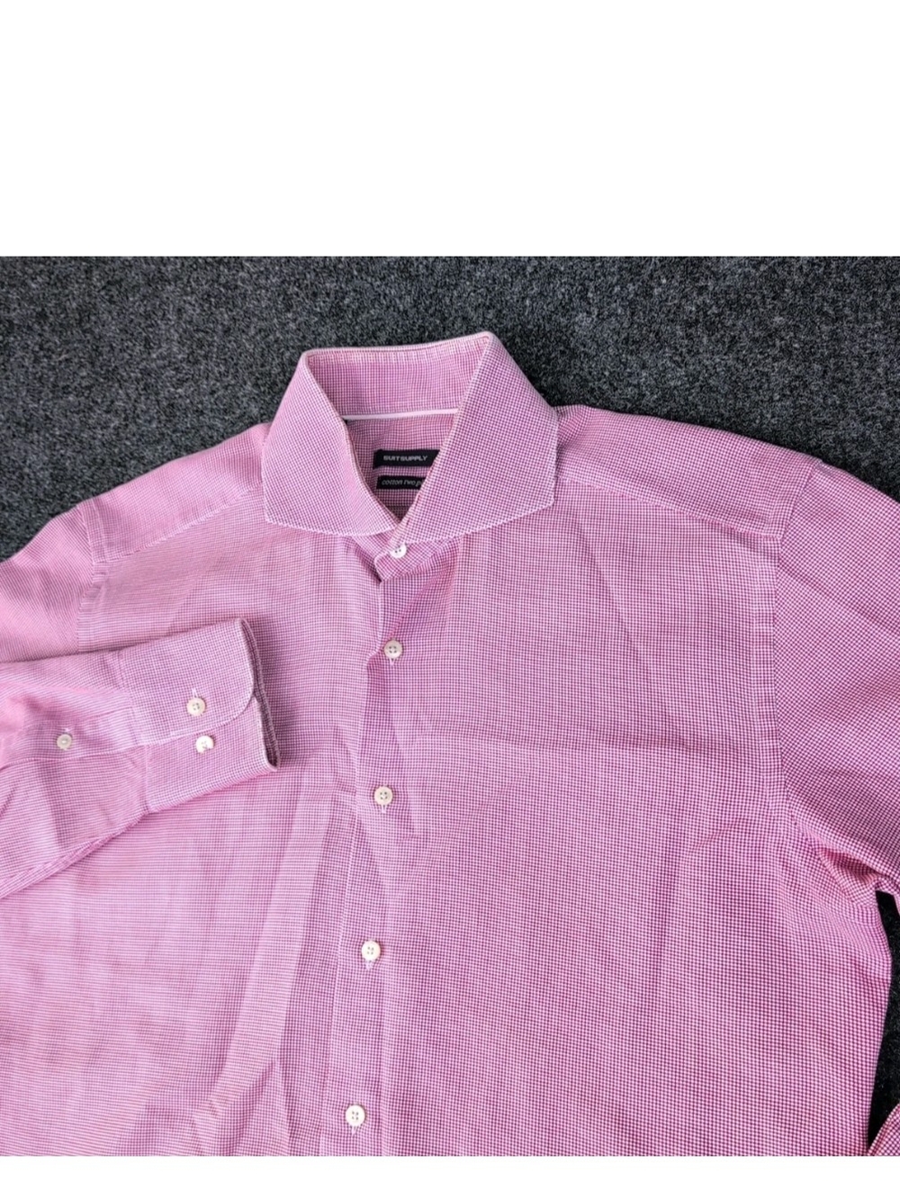 SuitSupply Dress Shirt Mens 15.5 39 Red White Birdseye Pattern Formal Button Up